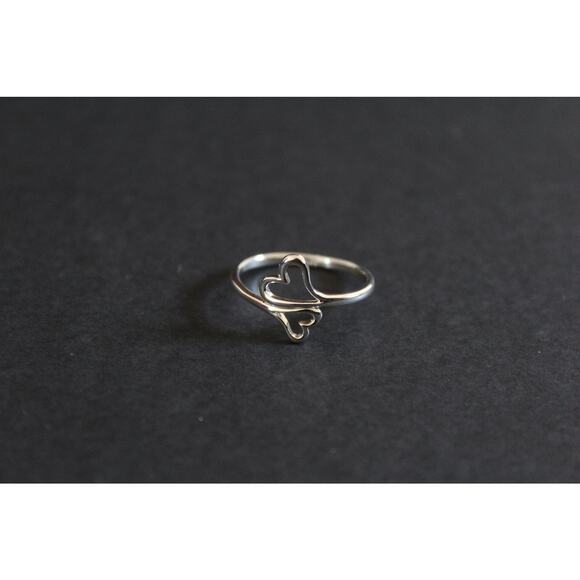 Sterling Silver Adjustable Ring - Double Heart Ring - Picture 1 of 5
